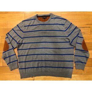 Club Room Merino Blend Crew Neck Gray Striped Sweater Size XL